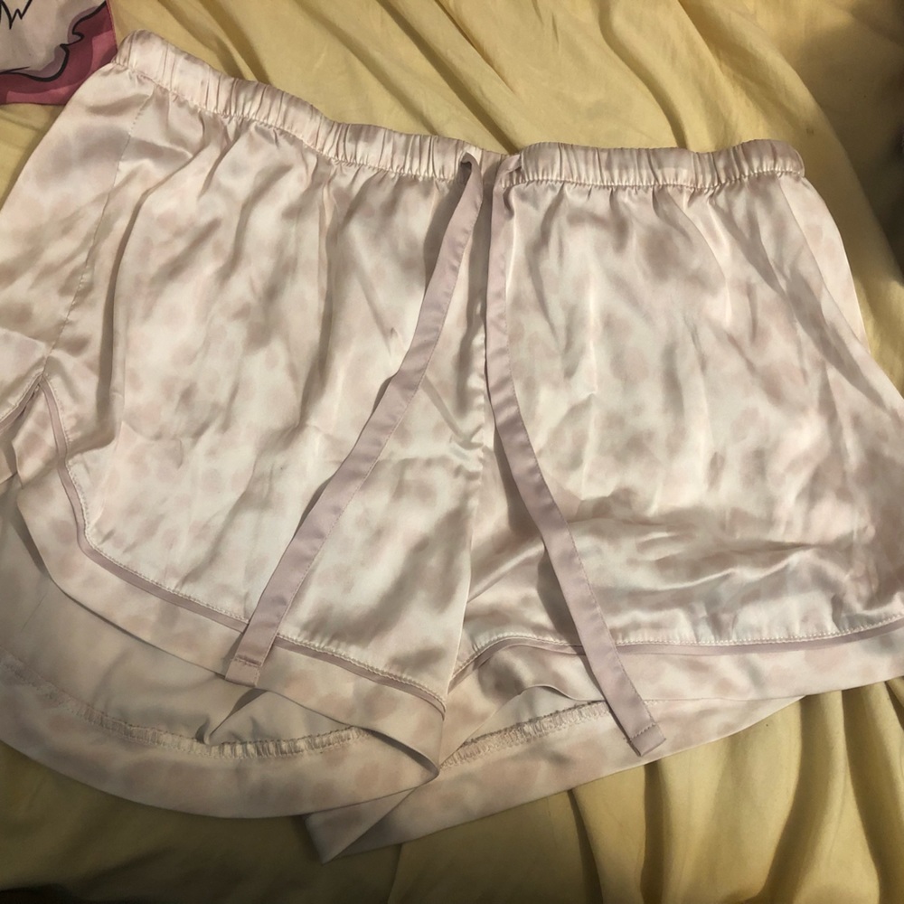 Pink spotted silk pajama shorts